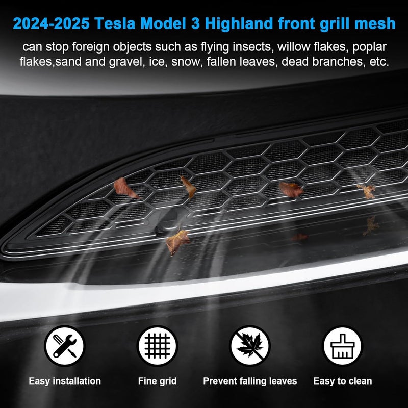 KUNIST Grille Mesh Inserts for New Tesla Model 3 Highland Front Air Inlet Vent Grille Cover Replacement for Tesla Model 3 2024 2025 Accessories (Not fit with Front Camera Version) - Image 3